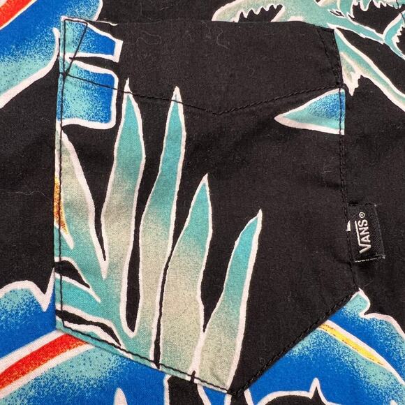 VANS Tailored Fit Tropical Hawaiian Short Sleeve Shirt Black Turquoise Size S - Picture 6 of 11